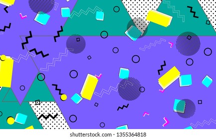 90s pattern. Memphis trend. Nineties pattern. Pop art color background. Vector Illustration. Hipster style 80s-90s. Abstract colorful funky background.