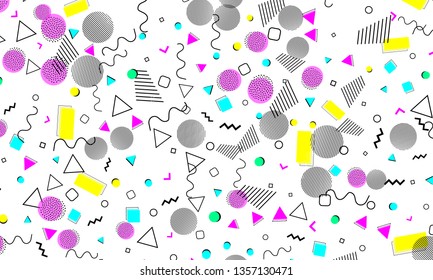 90s pattern. Memphis trend. Nineties pattern. Pop art color background. Vector Illustration. Hipster style 80s-90s. Abstract colorful funky background.