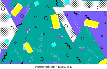 90s pattern. Memphis trend. Nineties pattern. Pop art color background. Vector Illustration. Hipster style 80s-90s. Abstract colorful funky background.