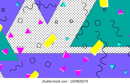 90s pattern. Memphis trend. Nineties pattern. Pop art color background. Vector Illustration. Hipster style 80s-90s. Abstract colorful funky background.