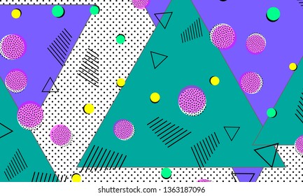 90s pattern. Memphis trend. Nineties pattern. Pop art color background. Vector Illustration. Hipster style 80s-90s. Abstract colorful funky background.