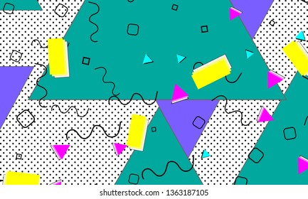 90s pattern. Memphis trend. Nineties pattern. Pop art color background. Vector Illustration. Hipster style 80s-90s. Abstract colorful funky background.