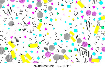 90s pattern. Memphis trend. Nineties pattern. Pop art color background. Vector Illustration. Hipster style 80s-90s. Abstract colorful funky background.