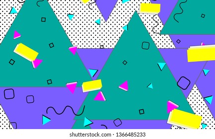 90s pattern. Memphis trend. Nineties pattern. Pop art color background. Vector Illustration. Hipster style 80s-90s. Abstract colorful funky background.