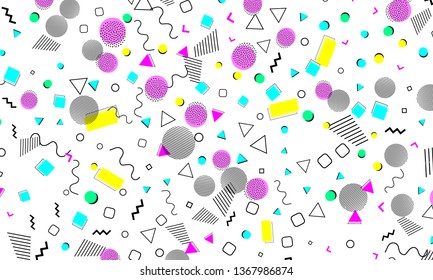 90s pattern. Memphis trend. Nineties pattern. Pop art color background. Vector Illustration. Hipster style 80s-90s. Abstract colorful funky background.