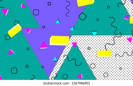 90s pattern. Memphis trend. Nineties pattern. Pop art color background. Vector Illustration. Hipster style 80s-90s. Abstract colorful funky background.