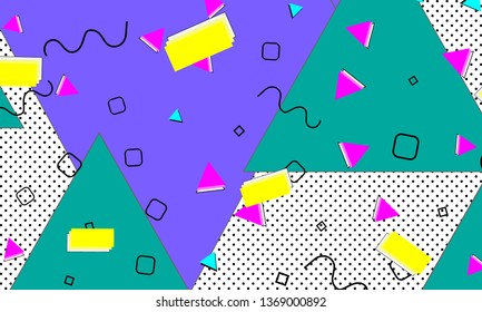 90s pattern. Memphis trend. Nineties pattern. Pop art color background. Vector Illustration. Hipster style 80s-90s. Abstract colorful funky background.
