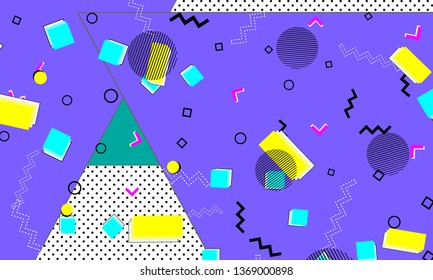 90s pattern. Memphis trend. Nineties pattern. Pop art color background. Vector Illustration. Hipster style 80s-90s. Abstract colorful funky background.