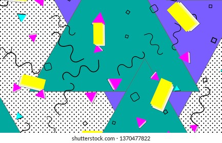 90s pattern. Memphis trend. Nineties pattern. Pop art color background. Vector Illustration. Hipster style 80s-90s. Abstract colorful funky background.