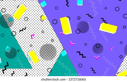 90s pattern. Memphis trend. Nineties pattern. Pop art color background. Vector Illustration. Hipster style 80s-90s. Abstract colorful funky background.