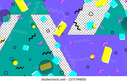 90s pattern. Memphis trend. Nineties pattern. Pop art color background. Vector Illustration. Hipster style 80s-90s. Abstract colorful funky background.
