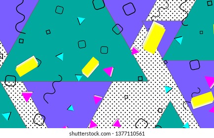 90s pattern. Memphis trend. Nineties pattern. Pop art color background. Vector Illustration. Hipster style 80s-90s. Abstract colorful funky background.