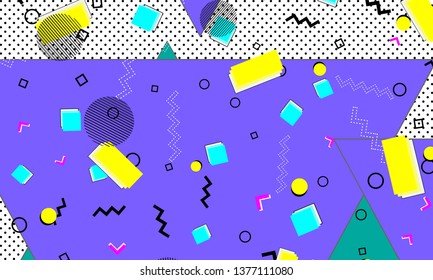 90s pattern. Memphis trend. Nineties pattern. Pop art color background. Vector Illustration. Hipster style 80s-90s. Abstract colorful funky background.