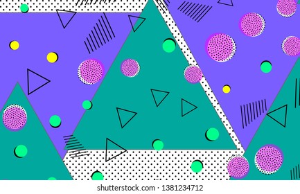 90s pattern. Memphis trend. Nineties pattern. Pop art color background. Vector Illustration. Hipster style 80s-90s. Abstract colorful funky background.
