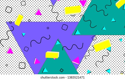90s pattern. Memphis trend. Nineties pattern. Pop art color background. Vector Illustration. Hipster style 80s-90s. Abstract colorful funky background.