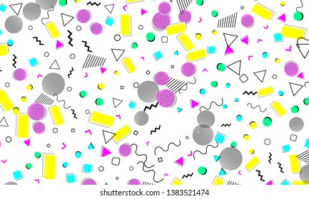 90s pattern. Memphis trend. Nineties pattern. Pop art color background. Vector Illustration. Hipster style 80s-90s. Abstract colorful funky background.