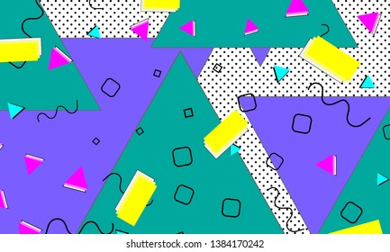 90s pattern. Memphis trend. Nineties pattern. Pop art color background. Vector Illustration. Hipster style 80s-90s. Abstract colorful funky background.