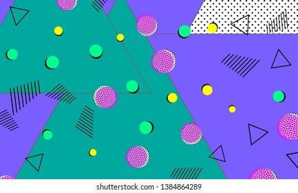 90s pattern. Memphis trend. Nineties pattern. Pop art color background. Vector Illustration. Hipster style 80s-90s. Abstract colorful funky background.