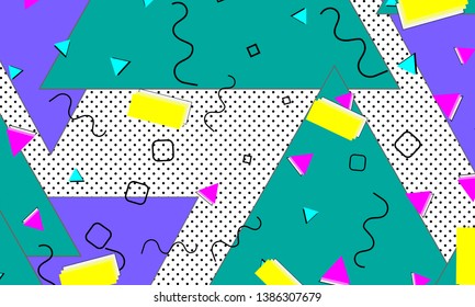 90s pattern. Memphis trend. Nineties pattern. Pop art color background. Vector Illustration. Hipster style 80s-90s. Abstract colorful funky background.