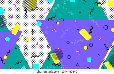 90s pattern. Memphis trend. Nineties pattern. Pop art color background. Vector Illustration. Hipster style 80s-90s. Abstract colorful funky background.