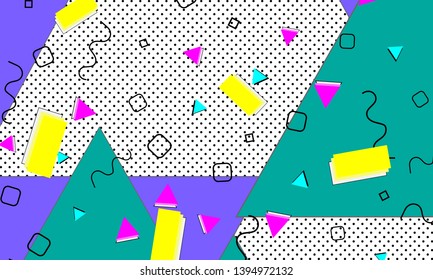 90s pattern. Memphis trend. Nineties pattern. Pop art color background. Vector Illustration. Hipster style 80s-90s. Abstract colorful funky background.