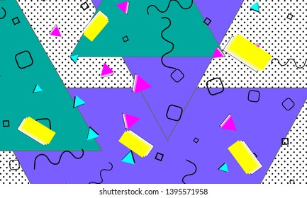 90s pattern. Memphis trend. Nineties pattern. Pop art color background. Vector Illustration. Hipster style 80s-90s. Abstract colorful funky background.