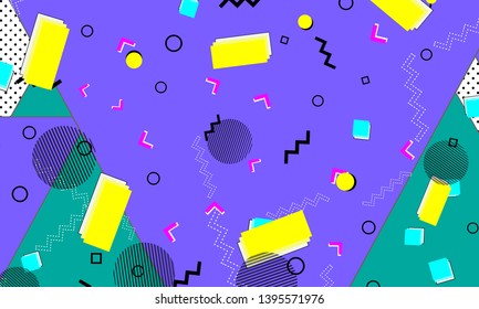 90s pattern. Memphis trend. Nineties pattern. Pop art color background. Vector Illustration. Hipster style 80s-90s. Abstract colorful funky background.