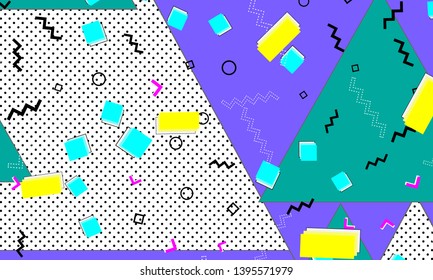 90s pattern. Memphis trend. Nineties pattern. Pop art color background. Vector Illustration. Hipster style 80s-90s. Abstract colorful funky background.