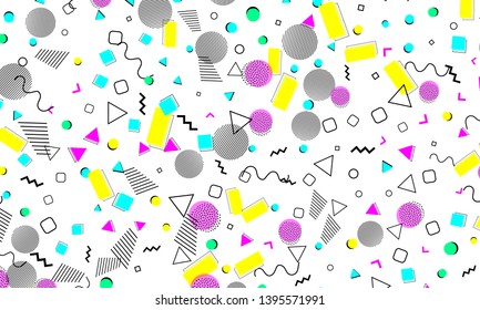 90s pattern. Memphis trend. Nineties pattern. Pop art color background. Vector Illustration. Hipster style 80s-90s. Abstract colorful funky background.