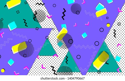90s pattern. Memphis trend. Nineties pattern. Pop art color background. Vector Illustration. Hipster style 80s-90s. Abstract colorful funky background.