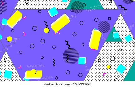 90s pattern. Memphis trend. Nineties pattern. Pop art color background. Vector Illustration. Hipster style 80s-90s. Abstract colorful funky background.