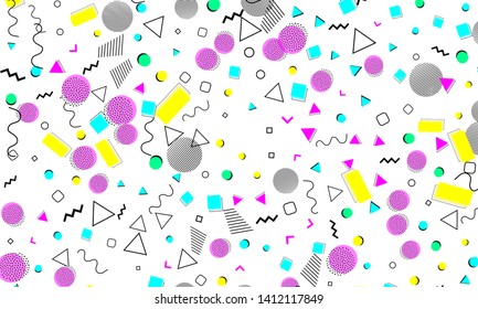 90s pattern. Memphis trend. Nineties pattern. Pop art color background. Vector Illustration. Hipster style 80s-90s. Abstract colorful funky background.