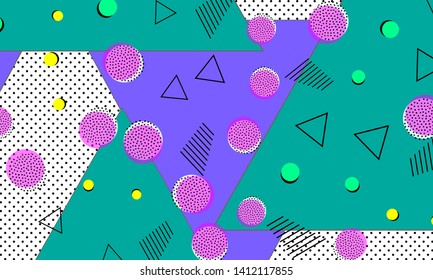 90s pattern. Memphis trend. Nineties pattern. Pop art color background. Vector Illustration. Hipster style 80s-90s. Abstract colorful funky background.