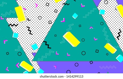 90s pattern. Memphis trend. Nineties pattern. Pop art color background. Vector Illustration. Hipster style 80s-90s. Abstract colorful funky background.
