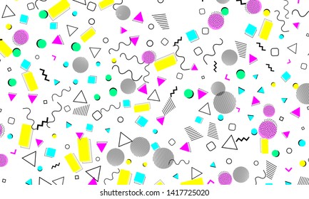 90s pattern. Memphis trend. Nineties pattern. Pop art color background. Vector Illustration. Hipster style 80s-90s. Abstract colorful funky background.