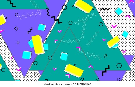 90s pattern. Memphis trend. Nineties pattern. Pop art color background. Vector Illustration. Hipster style 80s-90s. Abstract colorful funky background.