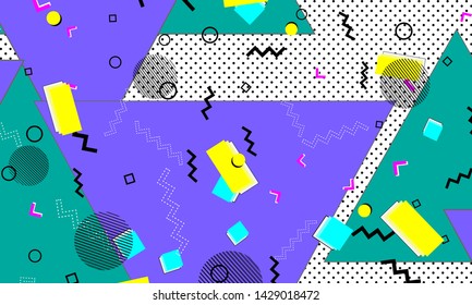 90s pattern. Memphis trend. Nineties pattern. Pop art color background. Vector Illustration. Hipster style 80s-90s. Abstract colorful funky background.