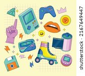 90's Pop Culture Sticker Cartoon Stuffs Objects with Cute Illustration