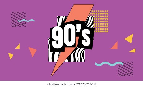 90's poster. Nineties forever. Retro style textures and alphabet mix. Eighties aesthetic and graphic fashion background. Pop and rock music party event template.