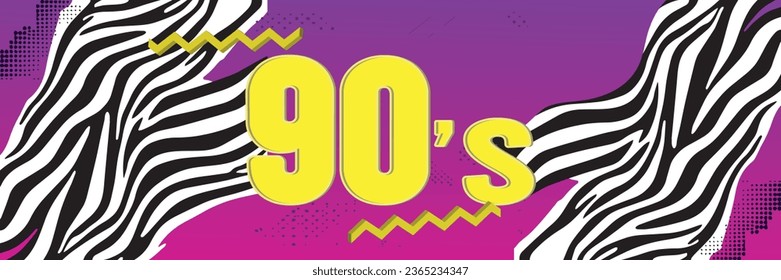 90's poster. Nineties forever. Retro style textures and alphabet mix. Eighties aesthetic and graphic fashion background. Pop and rock music party event template.