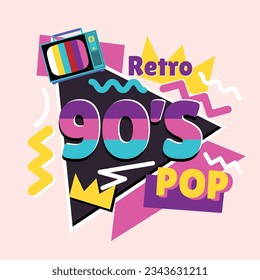 90s poster. Retro style graphic. Vintage vector. Retro 90's Pop.