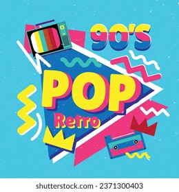 90s poster. Retro style graphic. Vintage vector. Retro 90's Pop.