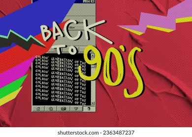 90s posters. Back to the nineties. Retro style texture and manual handwriting. Nineties aesthetic and graphic fashion background.