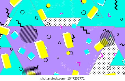 90s Print. Lavender Funny Design. Spring Poster. Yellow Art. Bright Background. Lilac Childish Backdrop. Azure Cover. Fun Print.