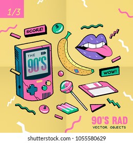 The 90's Rad. 90's style vector isolated objects and graphic elements.