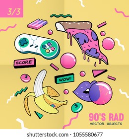 The 90's Rad. 90's style vector isolated objects and graphic elements.