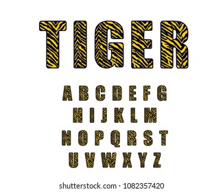 90's retro alphabet font. Tiger Vintage Alphabet vector 80's, 1990's Old style graphic poster set. Eighties style graphic template.  Easy editable for Your design. 80s neon style, vintage dance night