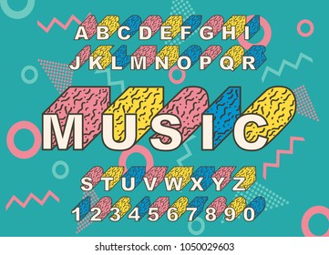 90's retro alphabet font. Vintage Alphabet vector 80's, 1990's Old style graphic poster set. Eighties style graphic template. Template easy editable for Your design. 80s neon style,vintage dance night