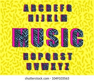 90's retro alphabet font. Zebra Vintage Alphabet vector 80's, 1990's Old style graphic poster set. Eighties style graphic template.  Easy editable for Your design. 80s neon style, vintage dance night