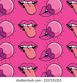 90s retro bubble gum and lips background